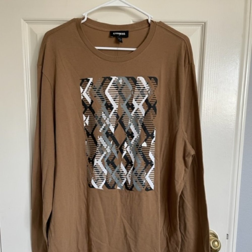 Brown Long Sleeve with Geometric Print (Mens Shirt)